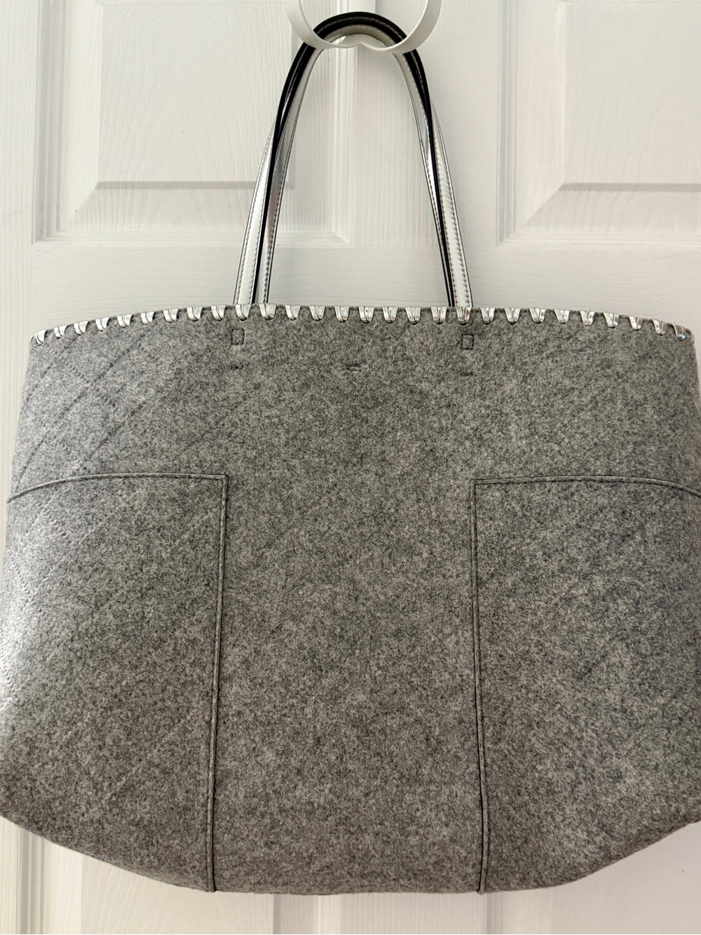 Tory Burch Gray Felt Tote with Silver Handles - Picture 3 of 5
